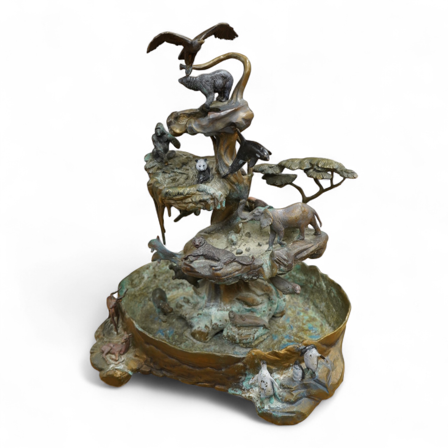 A Franklin Mint, decorative cast metal animal rockery, limited edition 1058/9500, 39cm high